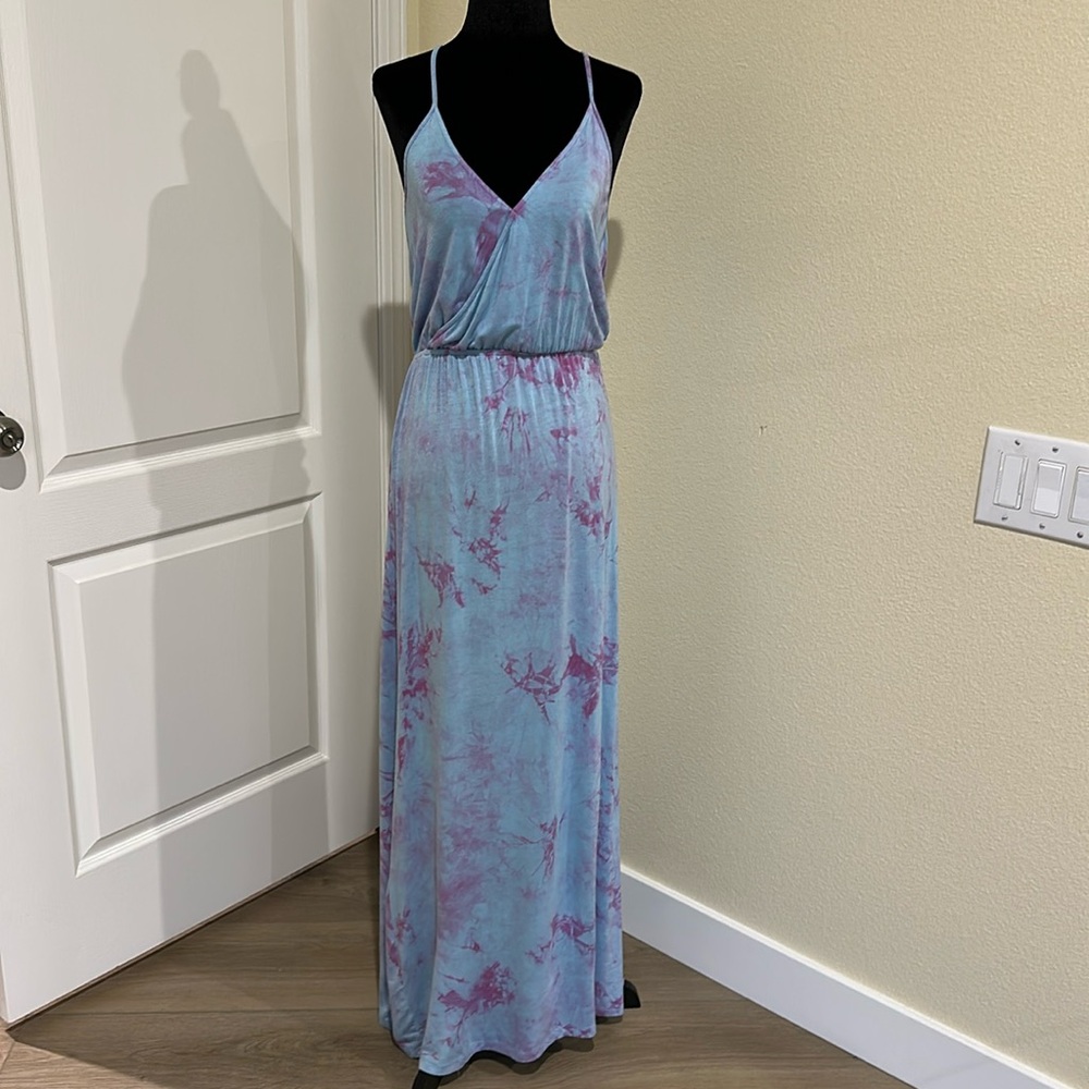 Blue & purple Freebird boho tie dyed maxi dress SMALL